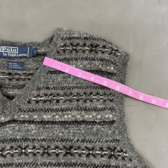 Vintage Polo Ralph Lauren Fair Isle Mens L Wool Alpaca Camel Hair Vest Grey Gray - Picture 6 of 8